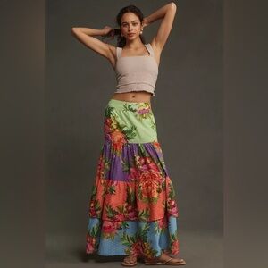 Farm Rio x Anthropologie Patchwork Floral Tiered Maxi Skirt NWOT L